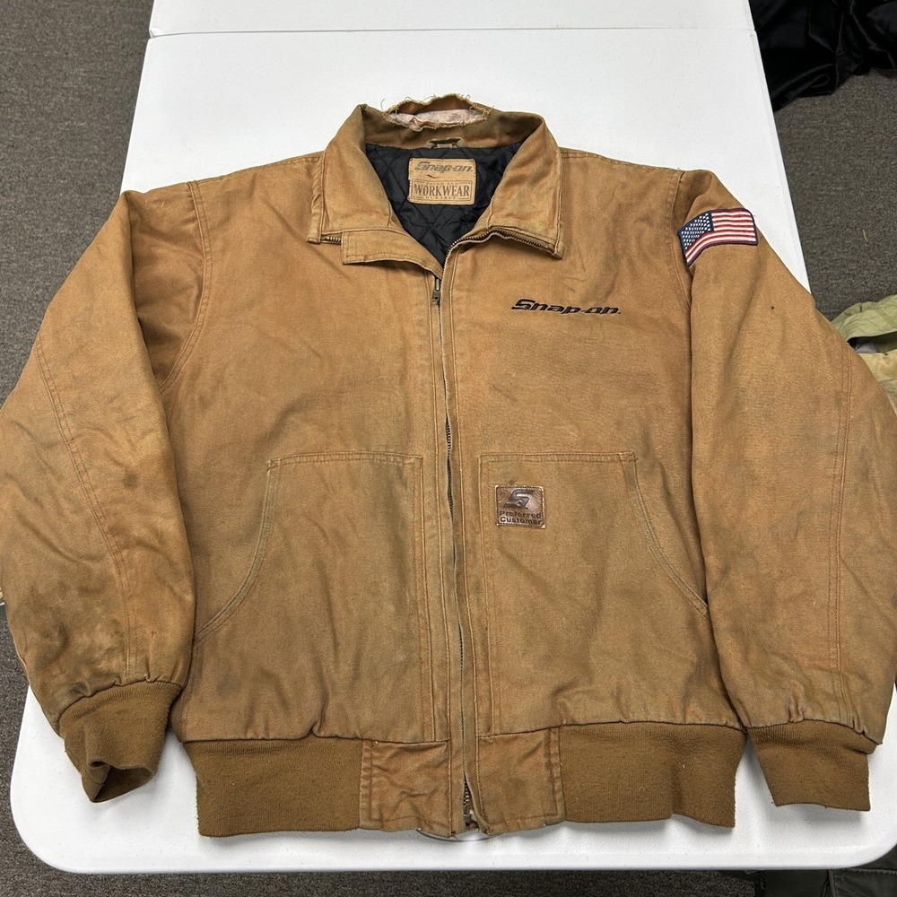 Snap-on Workwear Jacket Mens Large Brown Canvas Quilted Distressed Bomber